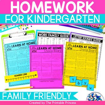 Preview of Homework Choice Boards for Kindergarten for the Entire Year
