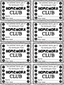 Homework Club Punch Cards by Laugh Eat Learn | Teachers Pay Teachers