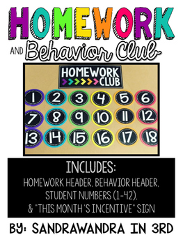 Preview of Homework/Behavior Club- Sign & Numbers