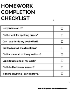checklist for homework completion