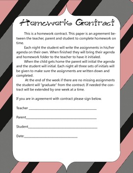 homework contract for middle school students