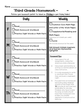 Homework Cover Sheet K-5th Grade by Jen Jones | TPT