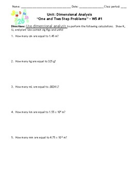 Preview of Homework Worksheets: Dimensional Analysis - Set of 3 - With Answers!