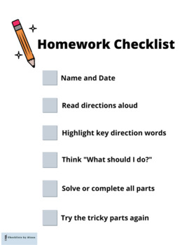 Preview of Homework EF Checklist