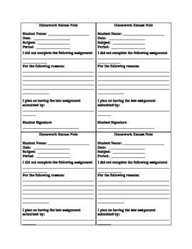 Preview of Homework Excuses and Parent Communication Templates