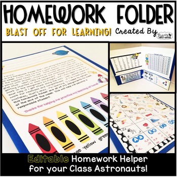 Preview of Homework Folder Editable - Space Theme {Blast off for Learning}