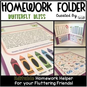 Preview of Homework Folder Editable - Butterfly Theme {Butterfly Bliss}