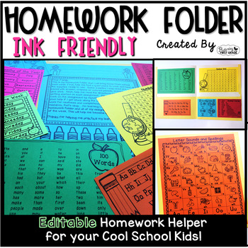 Preview of Homework Folder Editable - Ink Friendly