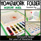 Homework Folder Editable - Monster Theme {Monster Mash}