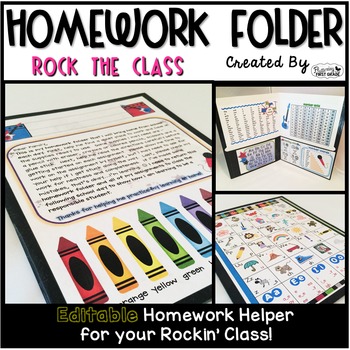 Preview of Homework Folder Editable - Rock-n-Roll Theme {Rock the Class}