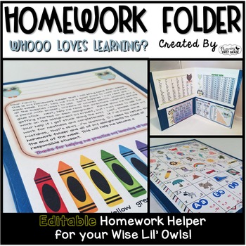 Preview of Homework Folder Editable - Owl Theme      {Whooo Loves Learning}