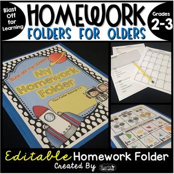 Preview of Homework Folder for Olders Editable - Space Theme {Blast Off for Learning}