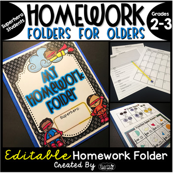 Preview of Homework Folder for Olders Editable - Superhero Theme {Superhero Students}