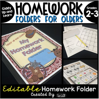 Preview of Homework Folder for Olders Editable - Western Theme {Giddy Up and Learn}