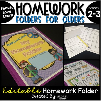 Preview of Homework Folder for Olders Editable - Peace Theme {Peace, Love, Learn}
