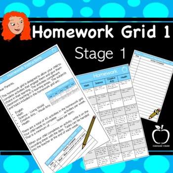 Preview of Homework Grid 1 for Stage 1 - Editable