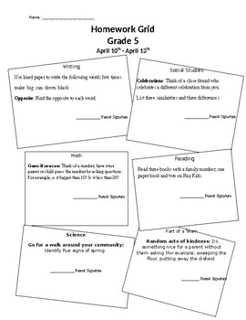 Preview of Homework Grid - Editable