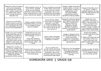Preview of Homework Grid/Rubric for Grade 5/6 Students