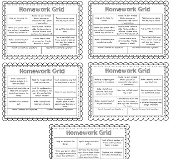 homework activity grid