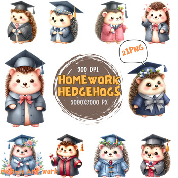 Preview of Homework Hedgehogs (A0286) watercolor clip art for decoration worksheets,activit