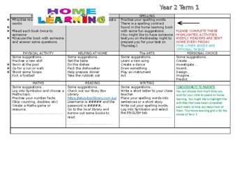 Preview of Homework Home Learning Grid for a term