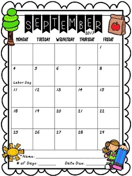homework calendar 4th grade