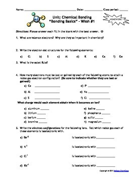 Preview of Homework Worksheets: Ionic and Covalent Bonding - Set of 6!  Answers included!
