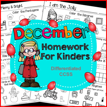 Preview of Homework Kindergarten December Packet No Prep Printables Winter Christmas