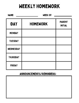 homework log middle school