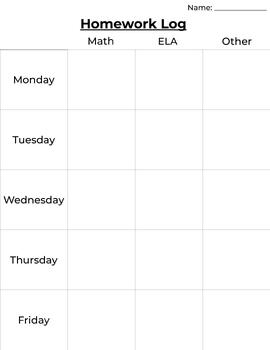 student homework log template