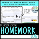 Homework Log EDITABLE PDF