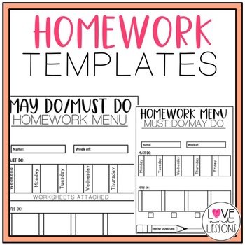 homework menu template