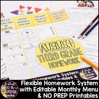 Preview of Homework Menus | Back to School | 3rd Grade Homework Menu and Printables