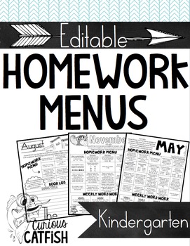 Preview of Homework Menus: Kindergarten