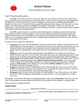 sample letter to parents about missing homework