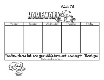 Preview of Homework Note Blank Template Weekly