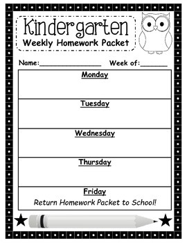 kindergarten weekly homework packet pdf