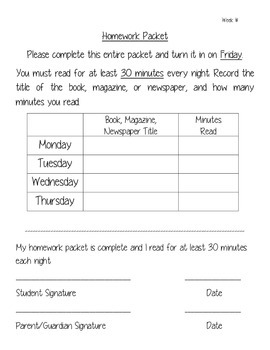 5th grade homework packet free printable