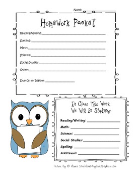 Homework Packet Cover Sheet by Creative Learning Ideas | TpT