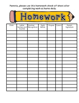 parent homework sign off sheet