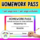 Homework Pass - No Homework Coupon for Classroom Management