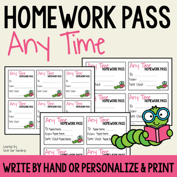 Preview of No Homework Pass Editable, rewards and incentives