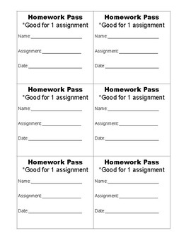 homework pass good for one homework assignment