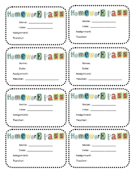 homework pass template middle school