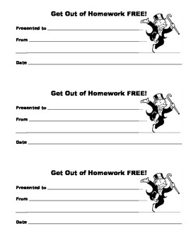get out of homework free pass printable
