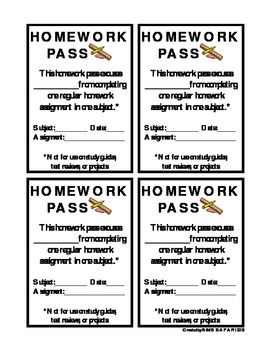 homework pass template middle school