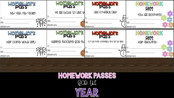 Preview of Homework Passes | Colorful Holiday Themed Passes for Full School Year