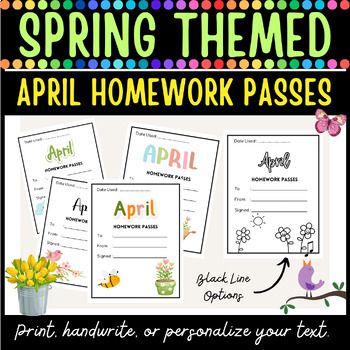 Preview of Editable Homework Pass | Spring Themed | April Homework