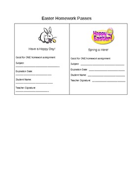 Preview of Homework Passes- Easter