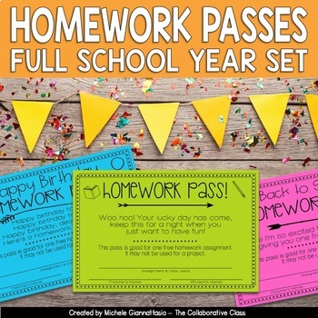 Preview of Homework Passes | Multiple Holiday Themed Passes Included | Full School Year